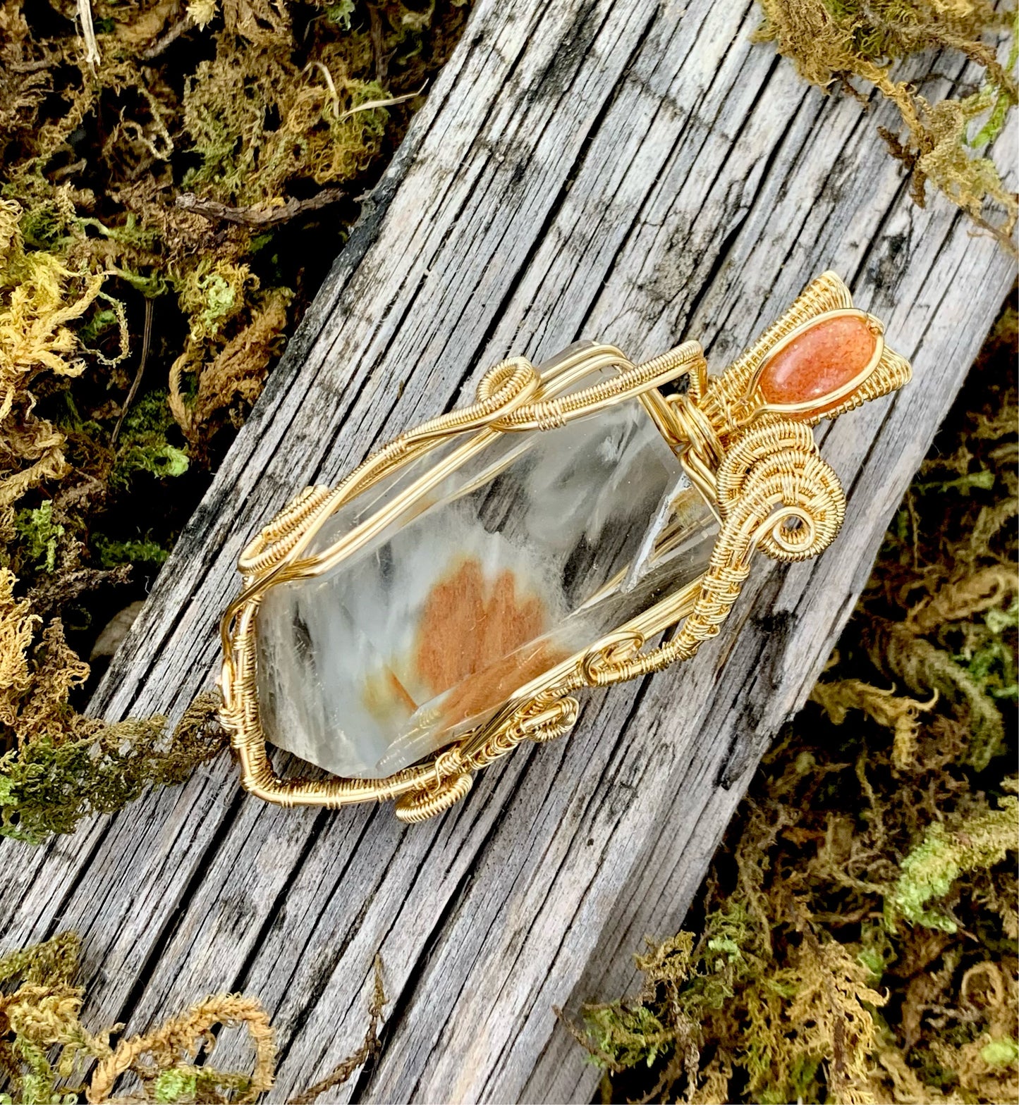 Amphibole Quartz Talisman with Sun Stone