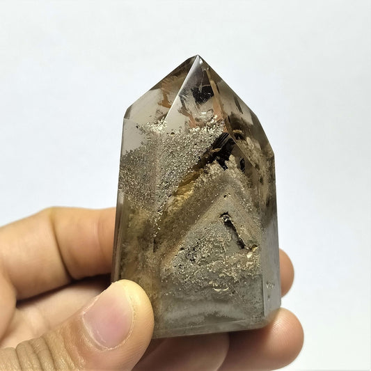 Smoky Quartz point with lodolite